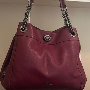 Coach Edie Burgandy Pebbled Leather Shoulder Bag